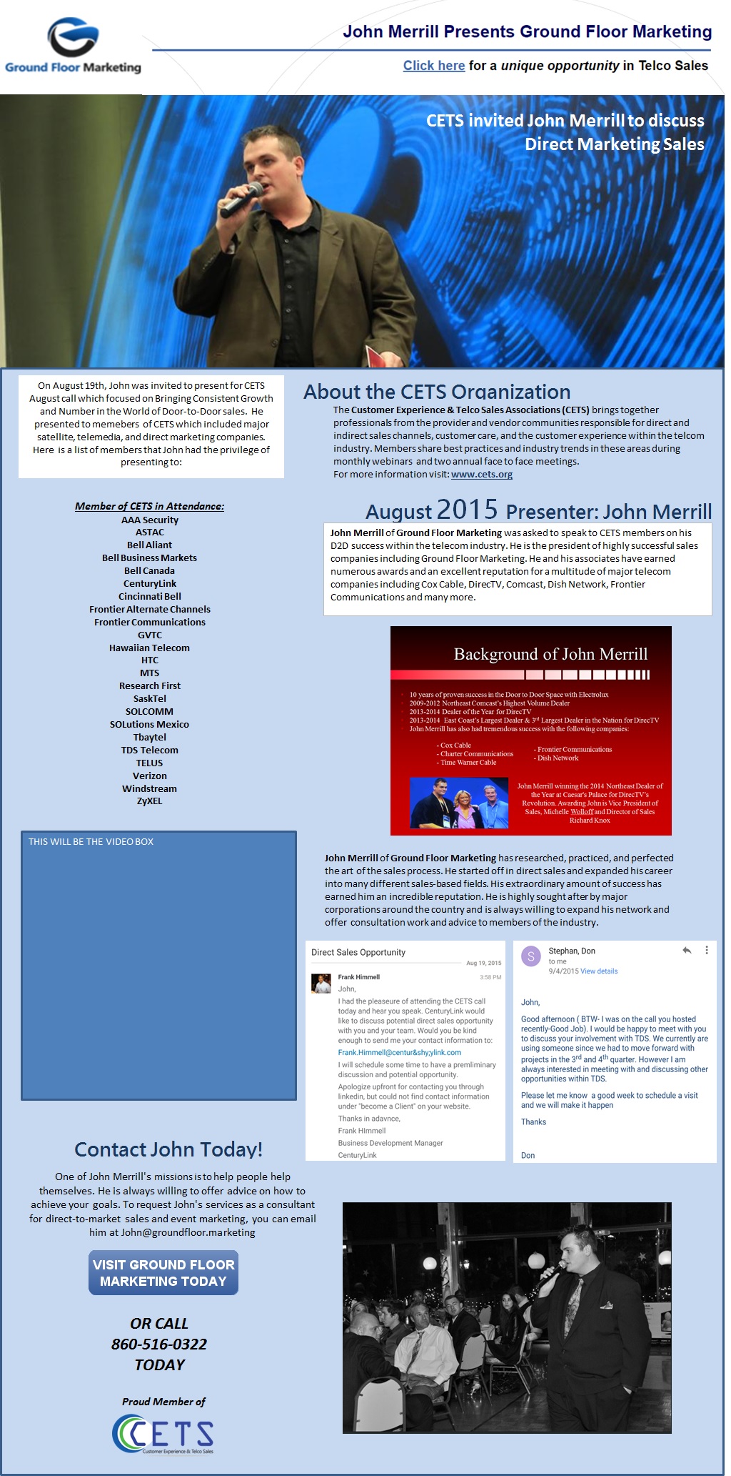 John Merrill door to door cable sales and CETS